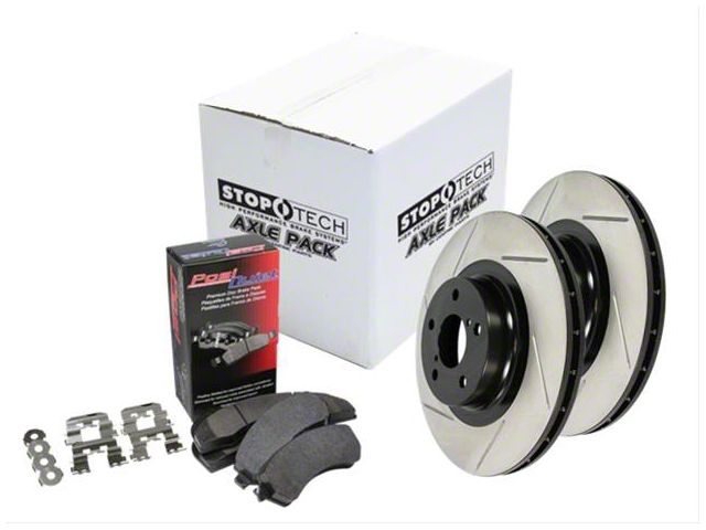 StopTech Street Axle Slotted 5-Lug Brake Rotor and Pad Kit; Rear (02-18 RAM 1500, Excluding SRT-10 & Mega Cab)