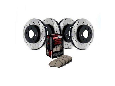 StopTech Sport Axle Drilled 8-Lug Brake Rotor and Pad Kit; Front and Rear (09-18 RAM 3500)