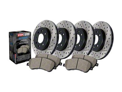 StopTech Street Axle Drilled and Slotted 8-Lug Brake Rotor and Pad Kit; Front and Rear (09-18 RAM 3500)