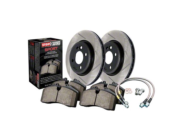 StopTech Sport Axle Slotted 6-Lug Brake Rotor and Pad Kit; Front (14-18 Sierra 1500)