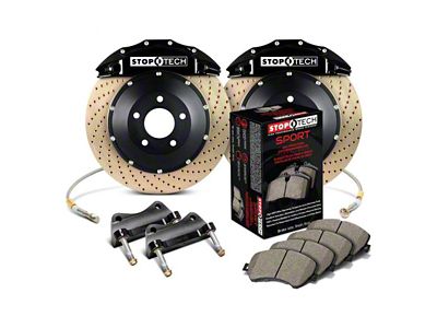StopTech ST-60 Performance Drilled Coated 2-Piece Rear Big Brake Kit; Black Calipers (07-13 Sierra 1500)