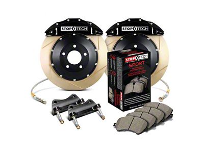 StopTech ST-60 Performance Slotted Coated 2-Piece Rear Big Brake Kit; Black Calipers (07-13 Sierra 1500)
