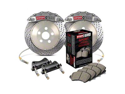 StopTech ST-60 Trophy Sport Drilled 2-Piece Front Big Brake Kit with 380x32mm Rotors; Silver Calipers (99-06 Sierra 1500)