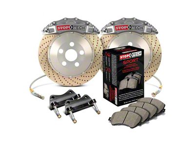 StopTech ST-60 Trophy Sport Drilled Coated 2-Piece Front Big Brake Kit with 380x32mm Rotors; Silver Calipers (99-06 Sierra 1500)
