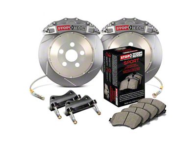 StopTech ST-60 Trophy Sport Slotted 2-Piece Rear Big Brake Kit; Silver Calipers (07-13 Sierra 1500)