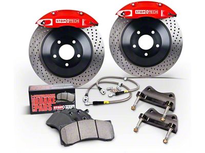 StopTech Touring Drilled 1-Piece Front Big Brake Kit; Black Calipers (09-18 Sierra 1500)