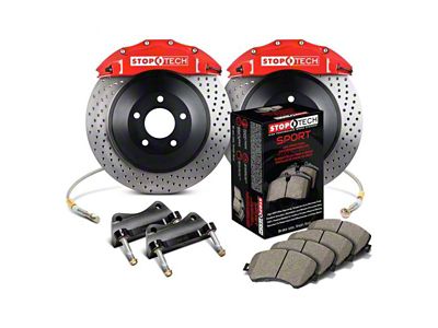 StopTech Touring Drilled 1-Piece Front Big Brake Kit; Red Calipers (09-18 Sierra 1500)
