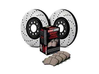 StopTech Sport Axle Drilled 8-Lug Brake Rotor and Pad Kit; Rear (16-19 Sierra 2500 HD)