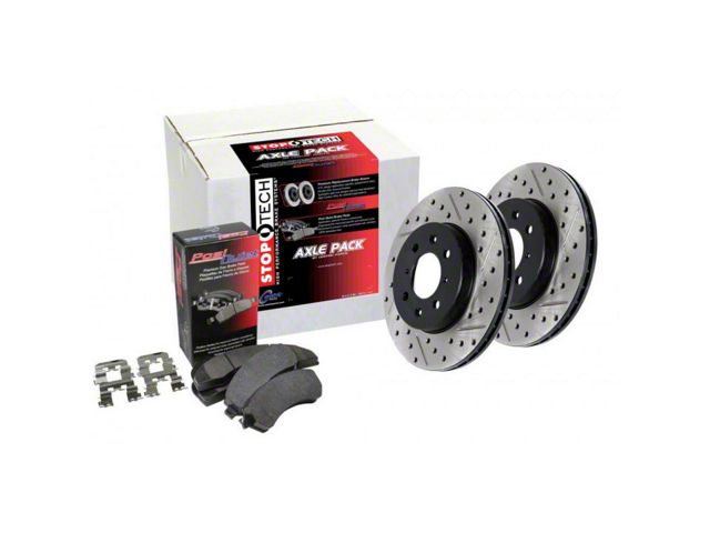 StopTech Street Axle Drilled and Slotted 8-Lug Brake Rotor and Pad Kit; Front and Rear (16-19 Sierra 2500 HD)