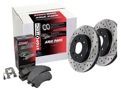 StopTech Street Axle Drilled and Slotted 8-Lug Brake Rotor and Pad Kit; Rear (16-19 Sierra 3500 HD SRW)