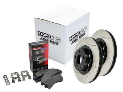 StopTech Street Axle Slotted 8-Lug Brake Rotor and Pad Kit; Rear (11-15 Sierra 3500 HD SRW)