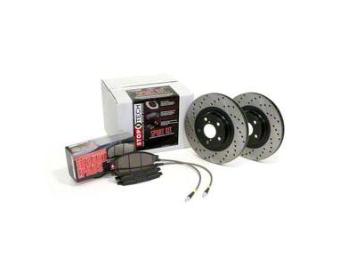StopTech Sport Axle Drilled 6-Lug Brake Rotor and Pad Kit; Front and Rear (2003 4WD Silverado 1500 w/ 2-Wheel Steering)