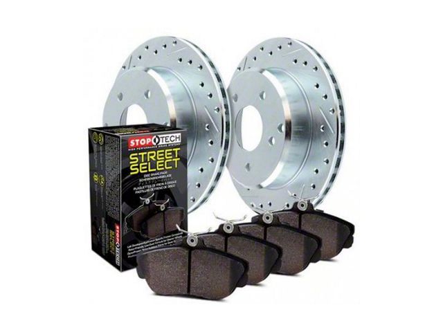 StopTech Sport Axle Drilled and Slotted 6-Lug Brake Rotor and Pad Kit; Front and Rear (14-18 Silverado 1500)