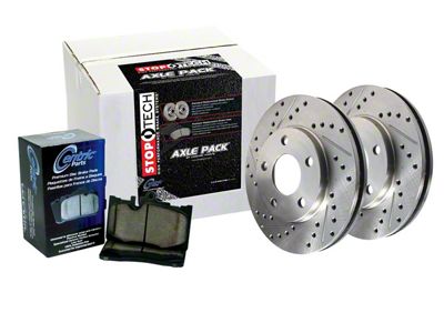 StopTech Sport Axle Drilled and Slotted 6-Lug Brake Rotor and Pad Kit; Front and Rear (07-13 4WD Silverado 1500)