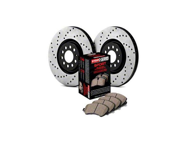 StopTech Sport Axle Drilled 6-Lug Brake Rotor and Pad Kit; Front (05-06 Silverado 1500 w/ Rear Drum Brakes)