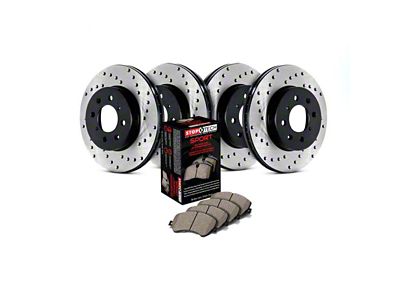 StopTech Sport Axle Drilled 6-Lug Brake Rotor and Pad Kit; Front and Rear (2005 Silverado 1500 Crew Cab w/ Quadrasteer)