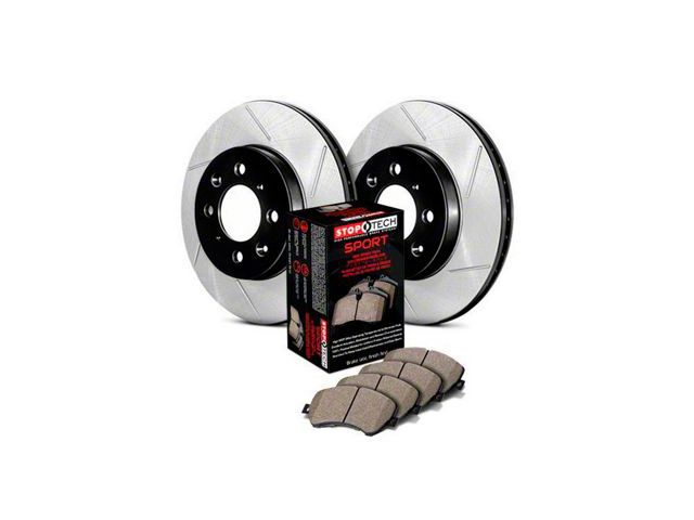 StopTech Sport Axle Slotted 6-Lug Brake Rotor and Pad Kit; Front (05-06 Silverado 1500 w/ Rear Drum Brakes)