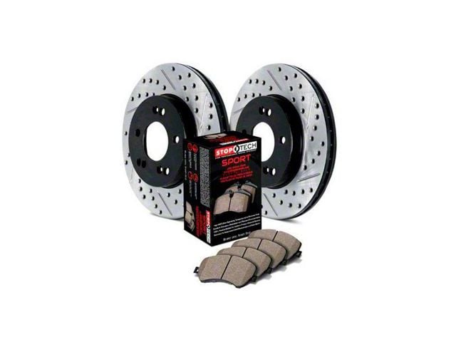 StopTech Sport Axle Slotted and Drilled 6-Lug Brake Rotor and Pad Kit; Front (05-06 Silverado 1500 w/ Rear Drum Brakes; 07-18 Silverado 1500)