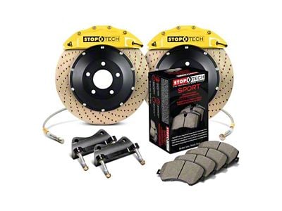 StopTech ST-60 Performance Drilled Coated 2-Piece Rear Big Brake Kit; Yellow Calipers (07-13 Silverado 1500)