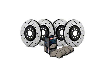 StopTech Street Axle Drilled 6-Lug Brake Rotor and Pad Kit; Front and Rear (2005 Silverado 1500 Crew Cab w/ Quadrasteer)