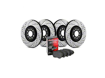 StopTech Street Axle Drilled and Slotted 6-Lug Brake Rotor and Pad Kit; Front and Rear (2005 Silverado 1500 Crew Cab w/ Quadrasteer)