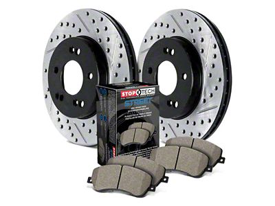 StopTech Street Axle Drilled and Slotted 6-Lug Brake Rotor and Pad Kit; Rear (2005 Silverado 1500 Crew Cab w/ Quadrasteer)