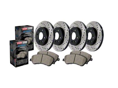 StopTech Street Axle Drilled 8-Lug Brake Rotor and Pad Kit; Front and Rear (07-10 Silverado 2500 HD)