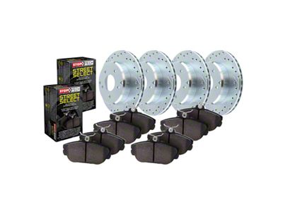 StopTech Sport Axle Drilled and Slotted 8-Lug Brake Rotor and Pad Kit; Front and Rear (11-12 4WD F-250 Super Duty)