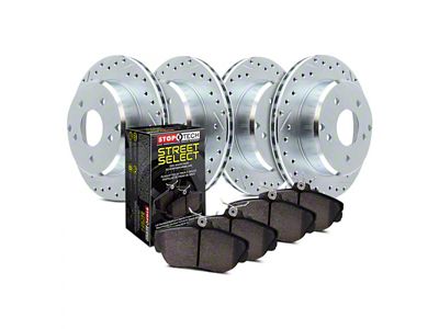 StopTech Sport Axle Drilled and Slotted 6-Lug Brake Rotor and Pad Kit; Front and Rear (07-08 Tahoe w/ 351C or 352C Brake Caliper Casting; 09-20 Tahoe)
