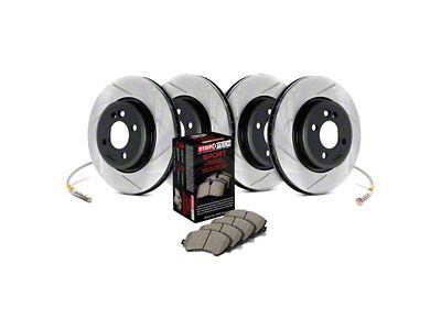 StopTech Sport Axle Slotted 6-Lug Brake Rotor and Pad Kit; Front and Rear (07-08 Tahoe w/ 351C or 352C Brake Caliper Casting; 09-20 Tahoe)