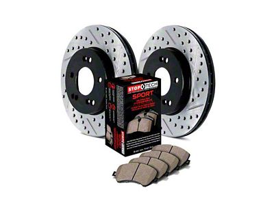 StopTech Sport Axle Slotted and Drilled 6-Lug Brake Rotor and Pad Kit; Front (07-08 Tahoe w/ 351C or 352C Brake Caliper Casting; 09-20 Tahoe)
