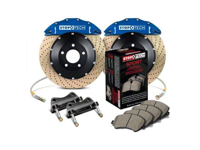 StopTech ST-60 Performance Drilled Coated 2-Piece Rear Big Brake Kit; Blue Calipers (07-20 Tahoe)
