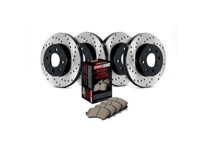 StopTech Sport Axle Drilled 6-Lug Brake Rotor and Pad Kit; Front and Rear (07-08 Yukon w/ 351C or 352C Brake Caliper Casting; 09-20 Yukon)