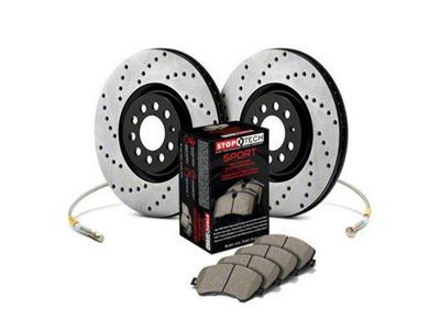 StopTech Sport Axle Drilled 6-Lug Brake Rotor and Pad Kit; Rear (07-08 Yukon w/ 351C or 352C Brake Caliper Casting; 09-20 Yukon)