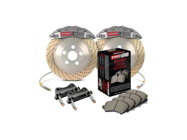 StopTech ST-60 Trophy Sport Drilled Coated 2-Piece Rear Big Brake Kit; Silver Calipers (07-20 Yukon)