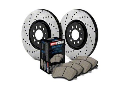 StopTech Street Axle Drilled 6-Lug Brake Rotor and Pad Kit; Rear (15-20 Yukon)