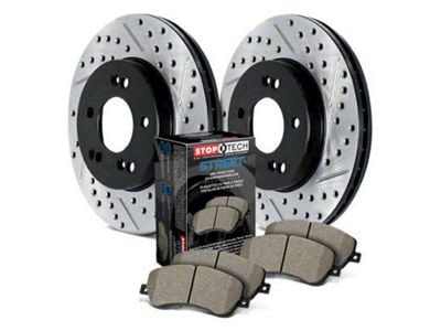 StopTech Street Axle Drilled and Slotted 6-Lug Brake Rotor and Pad Kit; Front (07-08 Yukon w/ 351C or 352C Brake Caliper Casting; 09-20 Yukon)