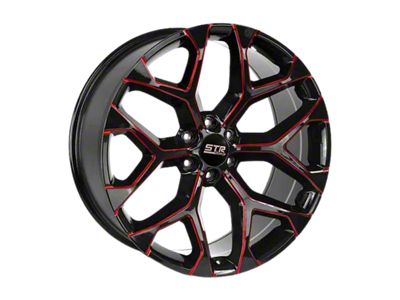 STR Racing STR701 Gloss Black Milled Red 6-Lug Wheel; 22x9; 27mm Offset (07-13 Silverado 1500)