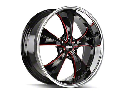 Strada Old Skool Gloss Black Candy Red Milled with Stainless Steel Lip 6-Lug Wheel; 24x10; 24mm Offset (19-23 Ranger)