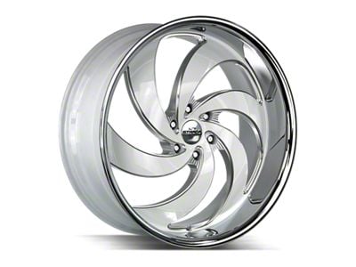 Strada Retro 6 Gloss White Milled with Stainless Steel Lip 6-Lug Wheel; 26x10; 26mm Offset (99-06 Silverado 1500)