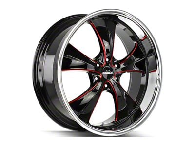Strada Old Skool Gloss Black Candy Red Milled with Stainless Steel Lip 6-Lug Wheel; 24x10; 24mm Offset (19-25 RAM 1500)