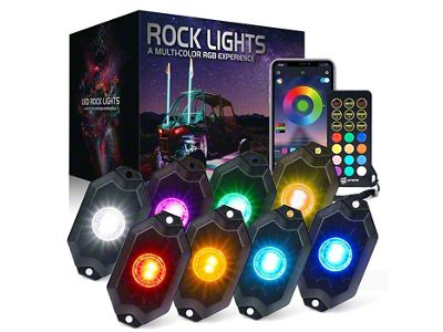 Suparee Trophy Series RGBW Rock Light Kit with Bluetooth App and Remote Control; Set of 8 (Universal; Some Adaptation May Be Required)