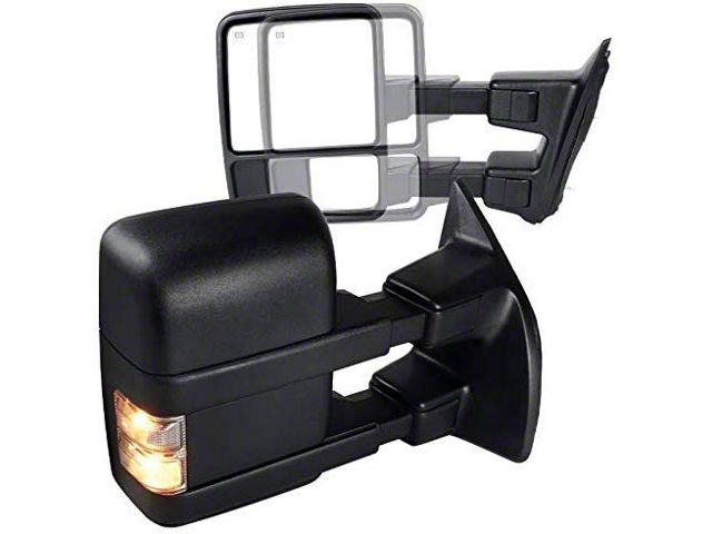 Powered Heated Towing Mirrors with Smoked Turn Signals; Black (11-16 F-250 Super Duty)