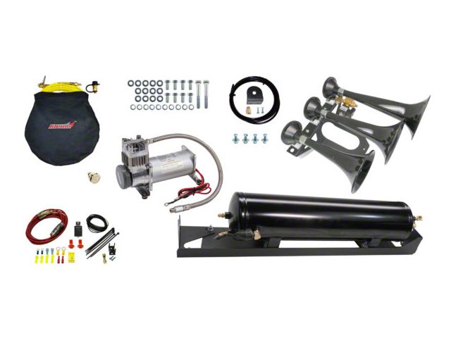 Direct Fit Onboard Air System and Model 230 Beast Triple Train Horn; Spare Tire Delete Mount (17-22 F-250 Super Duty)