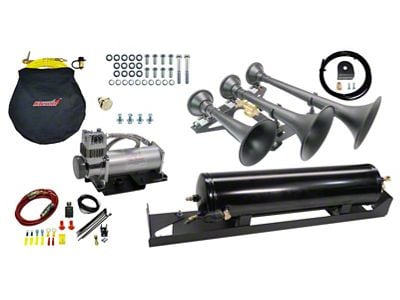 Direct Fit Onboard Air System and Model 730 Demon Triple Train Horn; Spare Tire Delete Mount (17-22 F-250 Super Duty)