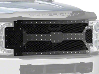 Carbon Steel Rivet Upper Replacement Grille; Black (17-19 F-250 Super Duty w/o Forward Facing Camera)