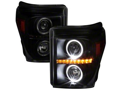 Dual Halo Projector Headlights; Black Housing; Smoked Lens (11-16 F-250 Super Duty)