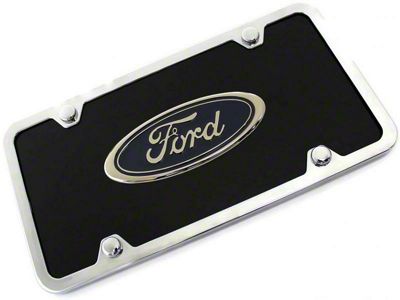 Ford License Plate; Chrome on Black (Universal; Some Adaptation May Be Required)