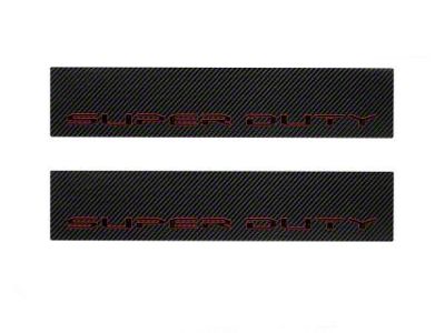 Front Door Sill Protection with Super Duty Logo; Raw Carbon Fiber; Black and Red (17-24 F-250 Super Duty)