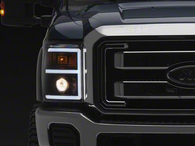 LED DRL Projector Headlights with Clear Corner Lights; Black Housing; Clear Lens (11-16 F-250 Super Duty)